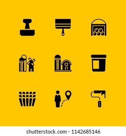 grunge icon set. molded, paint roller and barn vector icon for graphic design and web