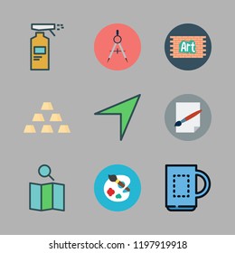 grunge icon set. vector set about coffees, paint palette, map and compass icons set.