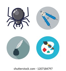 grunge icon set. vector set about spider, paint palette, compass and quill icons set.