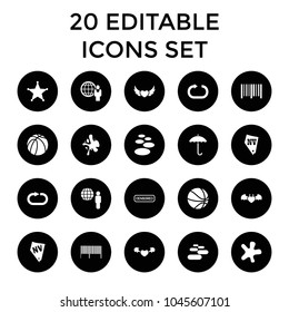 Grunge icons. set of 20 editable filled grunge icons such as vegas, splash, spa stone, basketball, bar code. best quality grunge elements in trendy style.