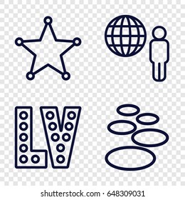 Grunge icons set. set of 4 grunge outline icons such as vegas, sheriff, spa stone