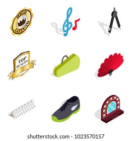 Grunge icons set. Isometric set of 9 grunge vector icons for web isolated on white background