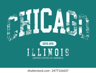 grunge illinois Chicago College Academy printing,Vintage typography college varsity Chicago state slogan print for tee t shirt or sweatshirt, eps