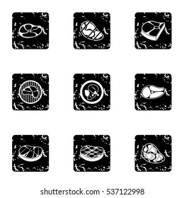 Grunge illustration of 9 beef vector icons for web