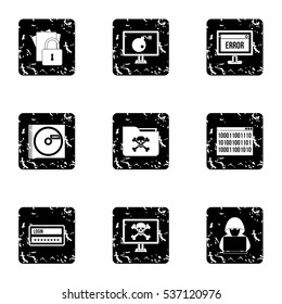 Grunge illustration of 9 cracking vector icons for web