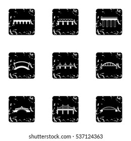 Grunge illustration of 9 crossing river vector icons for web