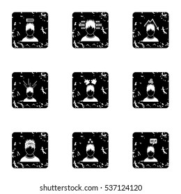 Grunge illustration of 9 emotions types vector icons for web