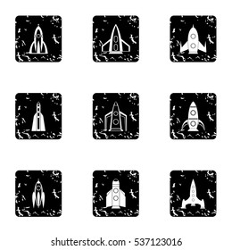 Grunge illustration of 9 fast rockets vector icons for web