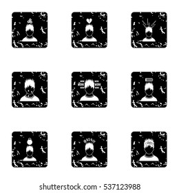 Grunge illustration of 9 feeling vector icons for web
