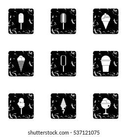 Grunge illustration of 9 frozen sweets vector icons for web