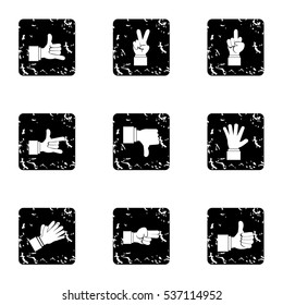 Grunge illustration of 9 hand vector icons for web