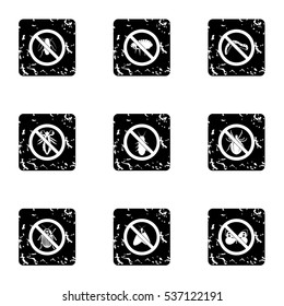Grunge illustration of 9 harmful insects vector icons for web