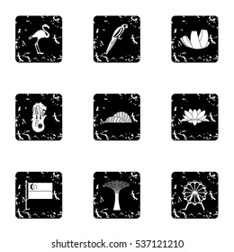 Grunge illustration of 9 holiday in Singaporee vector icons for web