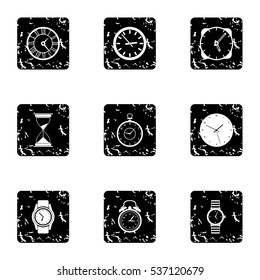 Grunge illustration of 9 kinds of watches vector icons for web