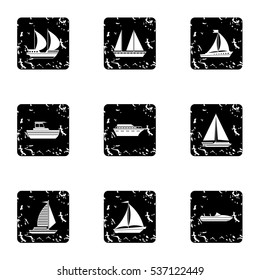 Grunge illustration of 9 maritime transport vector icons for web