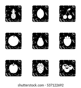 Grunge illustration of 9 orchard fruits vector icons for web