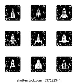 Grunge illustration of 9 rocket vector icons for web