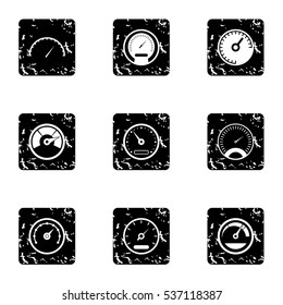 Grunge illustration of 9 speedometer vector icons for web