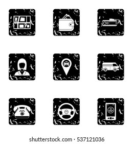 Grunge illustration of 9 taxi custom vector icons for web