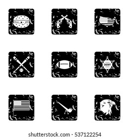 Grunge illustration of 9 USA vector icons for web