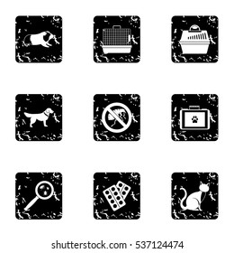 Grunge illustration of 9 veterinary animals vector icons for web