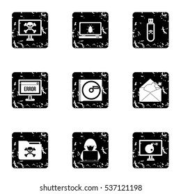 Grunge illustration of 9 viruses vector icons for web