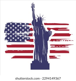 Grunge illustration of the american flag with the Statue of Liberty printed