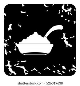 Grunge illustration of bowl of caviar with spoon vector icon for web