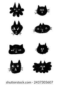 Grunge illustration cat sticker emoticons set of 8