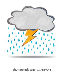 grunge illustration of a cloud, thunder and rain