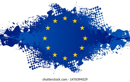 Grunge illustration of concept European union flag. Blue blot on white background. Vector graphic design