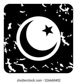 Grunge illustration of crescent and star vector icon for web