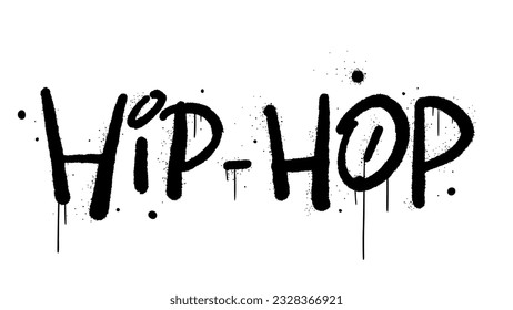 Grunge illustration of Hip-hop with urban graffiti street art. Concept for DJ, podcast, rappers. Cool print for graphic tee, streetwear, hoodie. Vintage retro symbol. Nostalgia for 1980s, 1990s.