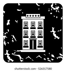 Grunge illustration of hotel building vector icon for web