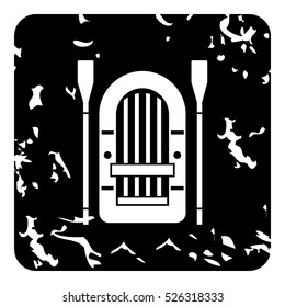 Grunge illustration of inflatable boat with paddles vector icon for web