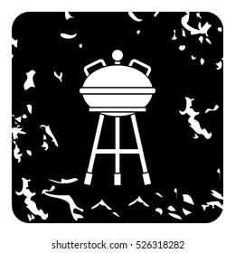Grunge illustration of kettle barbecue grill vector icon for web