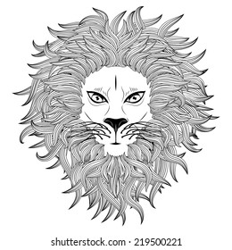 Grunge illustration of a male lion face on white background.