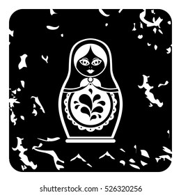 Grunge illustration of russian nesting doll vector icon for web