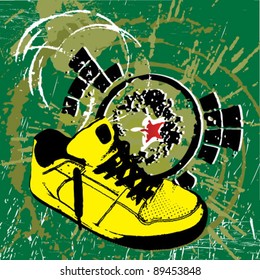 grunge Illustration of Stylish Sneakers