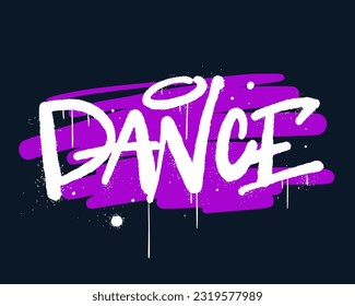 Grunge illustration with urban graffiti street art. Text of Dance with leaking, drop. Cool print for graphic tee, streetwear, hoodie. Vintage retro symbol. Nostalgia for 1980s, 1990s - Vector artwork.