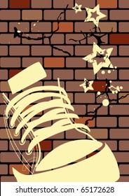 Grunge illustration of a weathered wall and sneaker