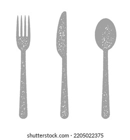 Grunge illustrations of fork, spoon, and knife