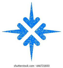 Grunge Impact Arrows icon with grunge design and dust texture. Unclean vector blue pictogram for rubber seal stamp imitations and watermarks. Draft emblem symbol.