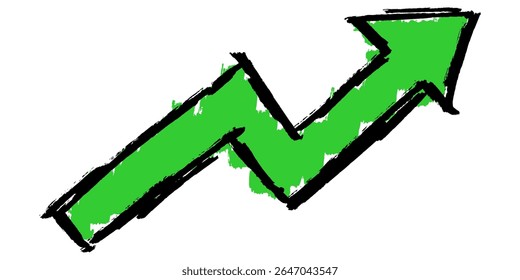 Grunge increase arrow with brush stroke texture vector, combining growth with a raw, artistic, distressed feel. Great for edgy progress, abstract trends, or dynamic financial indicators with texture.