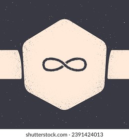 Grunge Infinity icon isolated on grey background. Monochrome vintage drawing. Vector Illustration