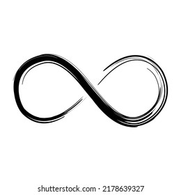 Grunge infinity symbol. Hand painted with black paint. Grunge brush stroke. Modern icon of eternity.