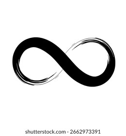 Icono de Vector de símbolo de infinito de grunge, una silueta negra sólida de un bucle interminable texturizado para diseños abstractos y modernos.