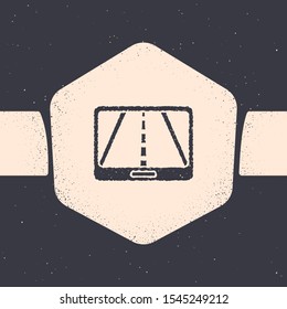 Grunge Infographic of city map navigation icon isolated on grey background. Mobile App Interface concept design. Geolacation concept. Monochrome vintage drawing. Vector Illustration