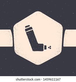 Grunge Inhaler icon isolated on grey background. Breather for cough relief, inhalation, allergic patient. Medical allergy asthma inhaler spray. Monochrome vintage drawing. Vector Illustration