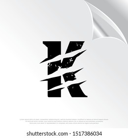 grunge initial letter K icon, scratch effect. modern template logo design